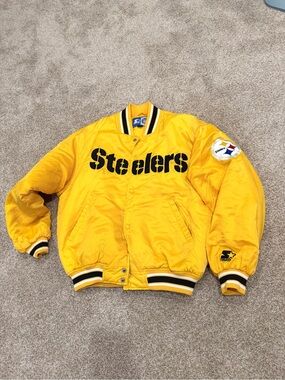 Vintage Starter Pittsburgh Steelers gold satin bomber jacket with black letterin